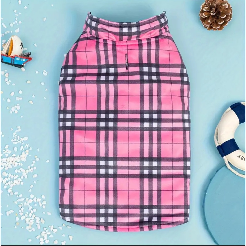 Cute Bone Pink Plaid Adjustable Dog Jacket Size Medium